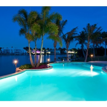 Night view from pool overlooking the bay